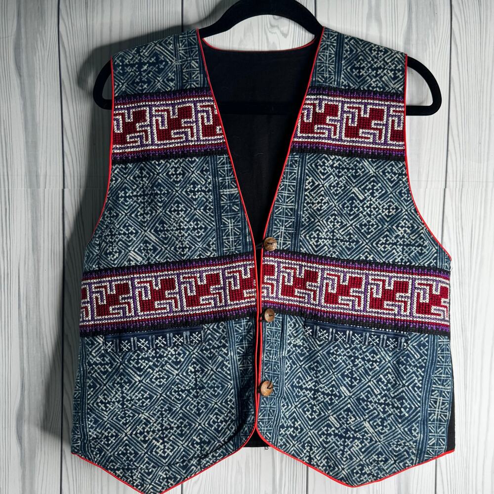 Vintage Boho Vest Size M Beaded Tribal Folk Festival Colorful